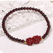 Buddha Stones Garnet Cinnabar PiXiu Strawberry Quartz Square Bead Protection Bracelet Bracelet BS 2