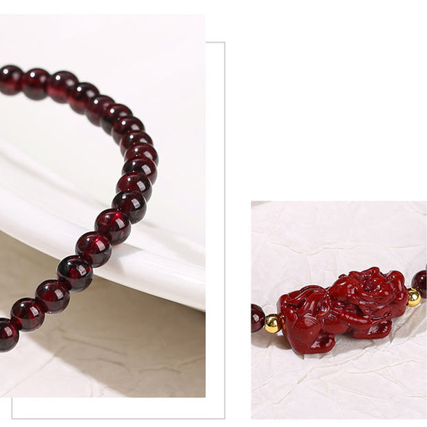 Buddha Stones Garnet Cinnabar PiXiu Strawberry Quartz Square Bead Protection Bracelet Bracelet BS 8