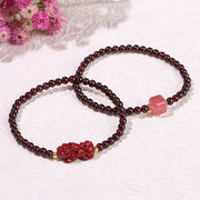 Buddha Stones Garnet Cinnabar PiXiu Strawberry Quartz Square Bead Protection Bracelet Bracelet BS 15