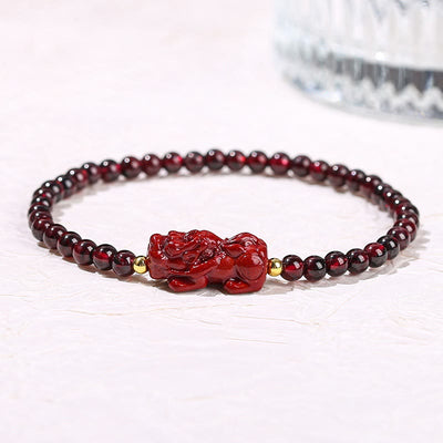 Buddha Stones Garnet Cinnabar PiXiu Strawberry Quartz Square Bead Protection Bracelet Bracelet BS 4mm Garnet Cinnabar Pixiu(Wrist Circumference 14-16cm)