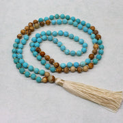 Buddha Stones 108 Mala Beads Turquoise Picture Jasper Bead Tassel Balance Bracelet