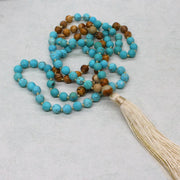 Buddha Stones 108 Mala Beads Turquoise Picture Jasper Bead Tassel Balance Bracelet