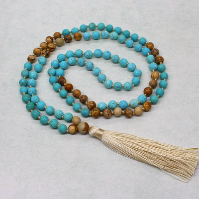 Buddha Stones 108 Mala Beads Frosted Stone Bead Tassel Balance Bracelet