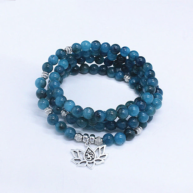 Buddha Stones 108 Mala Beads Apatite Bead Om The Tree Of Life Lotus Buddha Bracelet