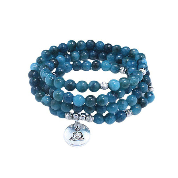 Buddha Stones 108 Mala Beads Apatite Bead Alloy Pendant Bracelet