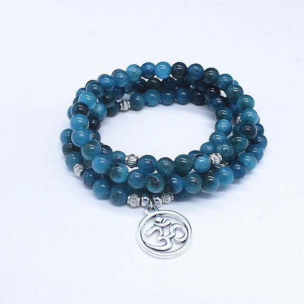 Buddha Stones 108 Mala Beads Apatite Bead Alloy Pendant Bracelet