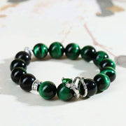 Buddha Stones Green Tiger Eye Silver Sheen Obsidian Year of the Snake Strength Bracelet Bracelet BS 4