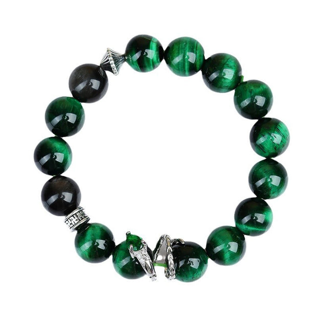 Buddha Stones Green Tiger Eye Silver Sheen Obsidian Year of the Snake Strength Bracelet Bracelet BS 8