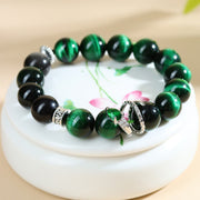 Buddha Stones Green Tiger Eye Silver Sheen Obsidian Year of the Snake Strength Bracelet