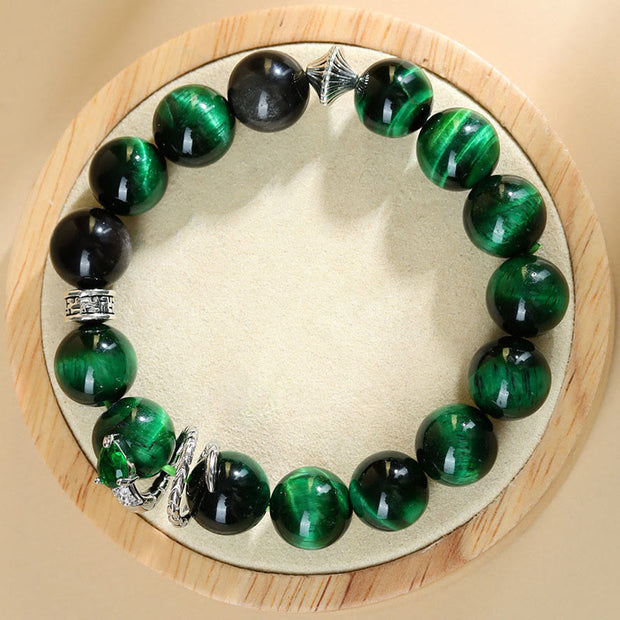 Buddha Stones Green Tiger Eye Silver Sheen Obsidian Year of the Snake Strength Bracelet Bracelet BS Green Tiger Eye Silver Sheen Obsidian(Wrist Circumference: 14-16cm)