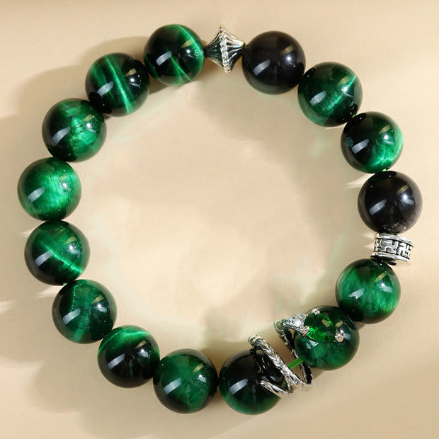 Buddha Stones Green Tiger Eye Silver Sheen Obsidian Year of the Snake Strength Bracelet Bracelet BS 6