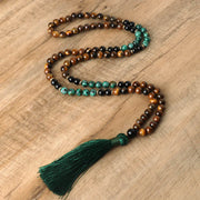 Buddha Stones 108 Mala Natural Stone Tiger Eye Amazonite Beads Tassel Protection Bracelet