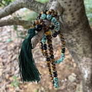 Buddha Stones 108 Mala Natural Stone Tiger Eye Turquoise  Beads Tassel Protection Bracelet