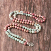 Buddha Stones 108 Mala Rhodonite Amazonite Beads Lotus Compassion Bracelet