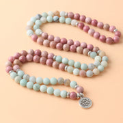 Buddha Stones 108 Mala Rhodonite Amazonite Beads Lotus Compassion Bracelet