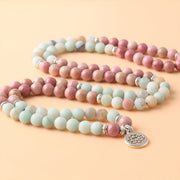 Buddha Stones 108 Mala Rhodonite Amazonite Beads Lotus Compassion Bracelet