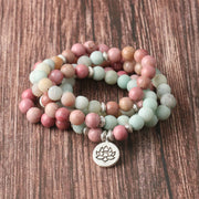 Buddha Stones 108 Mala Rhodonite Amazonite Beads Lotus Compassion Bracelet