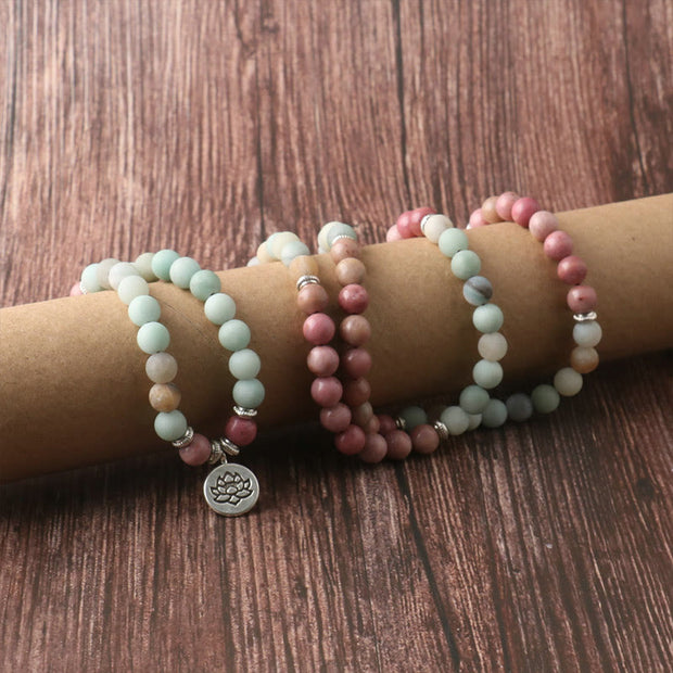 Buddha Stones 108 Mala Rhodonite Amazonite Beads Lotus Compassion Bracelet