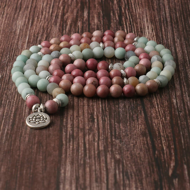 Buddha Stones 108 Mala Rhodonite Amazonite Beads Lotus Compassion Bracelet