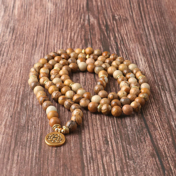 Buddha Stones 108 Beads Emperor Stone Tiger Eye Mala Lotus Happiness Bracelet