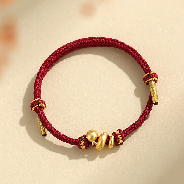 Buddha Stones Handmade 999 Sterling Silver Golden Year Of Snake Red String Protection Braided Bracelet Bracelet BS 999 Sterling Silver Golden Snake DarkRed(Wrist Circumference: 14-18cm)