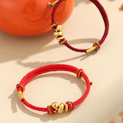 Buddha Stones Handmade 999 Sterling Silver Golden Year Of Snake Red String Protection Braided Bracelet Bracelet BS 2