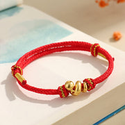 Buddha Stones Handmade 999 Sterling Silver Golden Year Of Snake Red String Protection Braided Bracelet