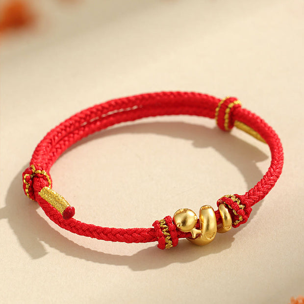 Buddha Stones Handmade 999 Sterling Silver Golden Year Of Snake Red String Protection Braided Bracelet Bracelet BS 11