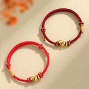 Buddha Stones Handmade 999 Sterling Silver Golden Year Of Snake Red String Protection Braided Bracelet