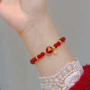 Buddha Stones Red Agate Gold Plated Copper Year Of The Snake Happiness Bracelet