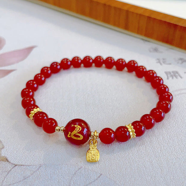 Buddha Stones Red Agate Gold Plated Copper Year Of The Snake Happiness Bracelet Bracelet BS 4