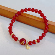 Buddha Stones Red Agate Gold Plated Copper Year Of The Snake Happiness Bracelet