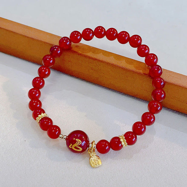 Buddha Stones Red Agate Gold Plated Copper Year Of The Snake Happiness Bracelet Bracelet BS 6