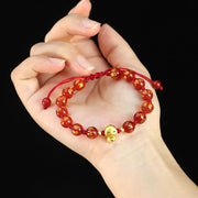 Buddha Stones Red Agate Black Onyx Bead Copper Year Of The Snake Fu Character Sanskrit Happiness Bracelet Bracelet BS 11