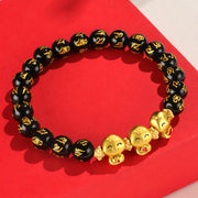 Buddha Stones Red Agate Black Onyx Bead Copper Year Of The Snake Fu Character Sanskrit Happiness Bracelet