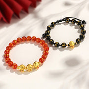 Buddha Stones Red Agate Black Onyx Bead Copper Year Of The Snake Fu Character Sanskrit Happiness Bracelet Bracelet BS 1