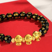 Buddha Stones Red Agate Black Onyx Bead Copper Year Of The Snake Fu Character Sanskrit Happiness Bracelet