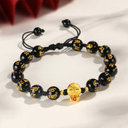 Buddha Stones Red Agate Black Onyx Bead Copper Year Of The Snake Fu Character Sanskrit Happiness Bracelet