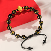 Buddha Stones Red Agate Black Onyx Bead Copper Year Of The Snake Fu Character Sanskrit Happiness Bracelet Bracelet BS 4