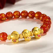 Buddha Stones Red Agate Black Onyx Bead Copper Year Of The Snake Fu Character Sanskrit Happiness Bracelet