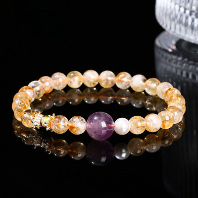 Buddha Stones Natural Citrine Amethyst Prosperity Bracelet Bracelet BS Citrine Amethyst(Wrist Circumference: 15-16cm)