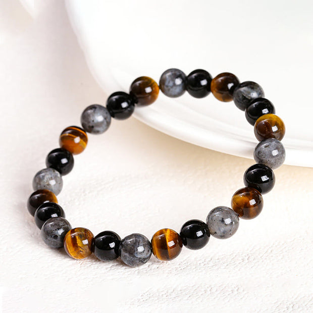 Buddha Stones Tiger Eye Black Glitter Stone Black Glass Beads Protection Bracelet