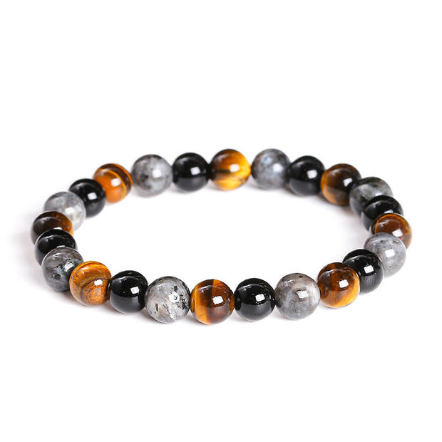 Buddha Stones Tiger Eye Black Glitter Stone Black Glass Beads Protection Bracelet