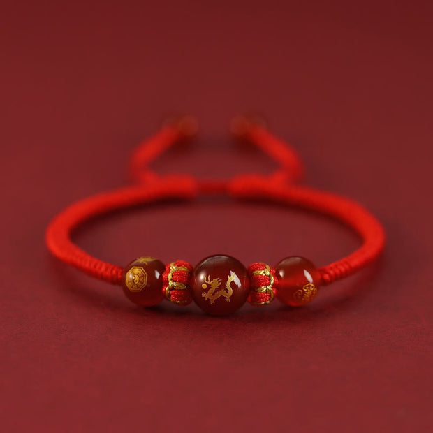 Buddha Stones Handmade Red Agate Chinese Zodiac Red String Braided Protection Bracelet Bracelet BS Red Agate Chinese Zodiac-Dragon