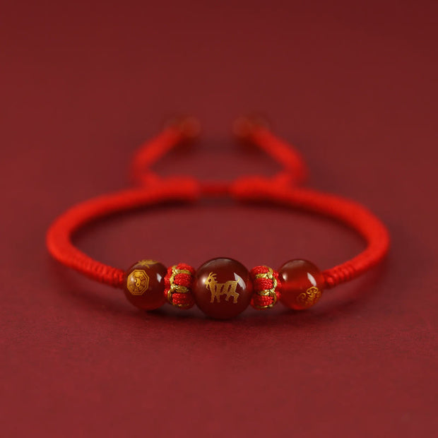 Buddha Stones Handmade Red Agate Chinese Zodiac Red String Braided Protection Bracelet Bracelet BS Red Agate Chinese Zodiac-Goat