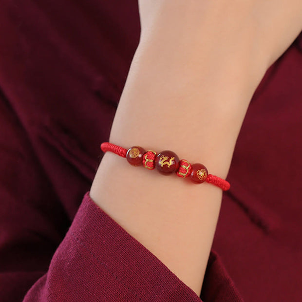 Buddha Stones Handmade Red Agate Chinese Zodiac Red String Braided Protection Bracelet Bracelet BS 14