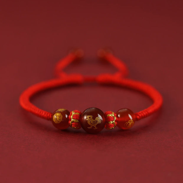 Buddha Stones Handmade Red Agate Chinese Zodiac Red String Braided Protection Bracelet Bracelet BS Red Agate Chinese Zodiac-Rooster