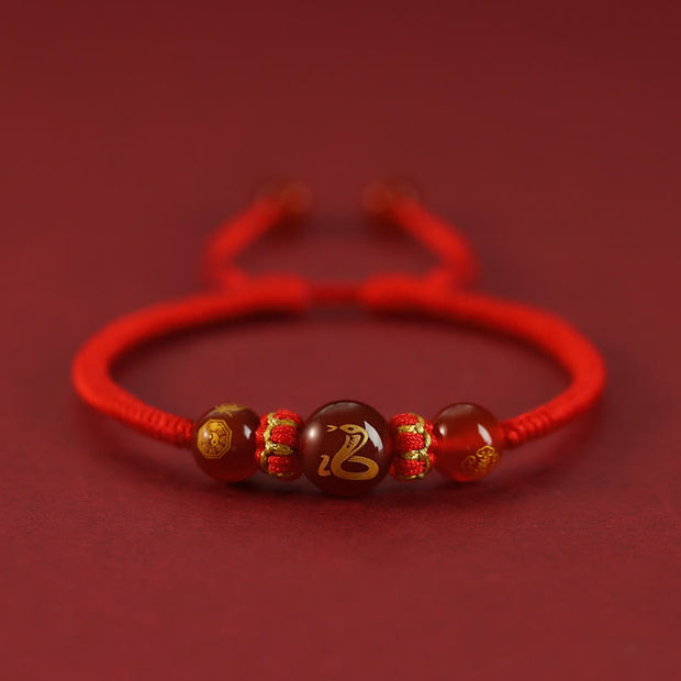 Buddha Stones Handmade Red Agate Chinese Zodiac Red String Braided Protection Bracelet Bracelet BS Red Agate Chinese Zodiac-Snake