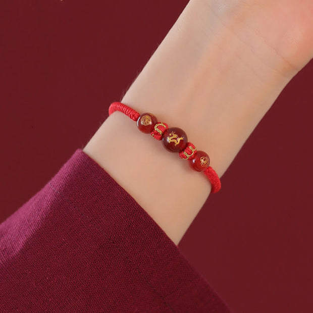 Buddha Stones Handmade Red Agate Chinese Zodiac Red String Braided Protection Bracelet Bracelet BS 17