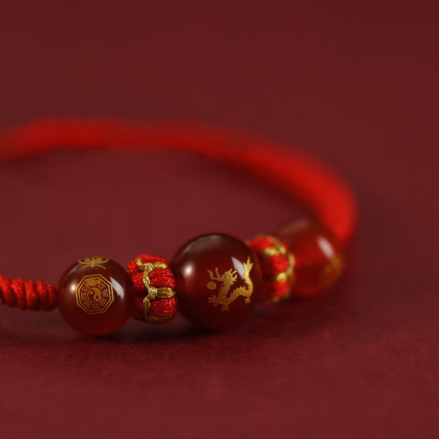 Buddha Stones Handmade Red Agate Chinese Zodiac Red String Braided Protection Bracelet